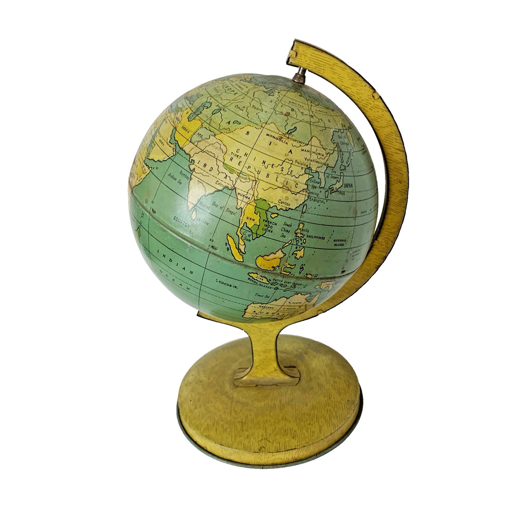 Vintage J. Chein & Co. World Globe Rotating Base 1930's-1940's 9 Inch